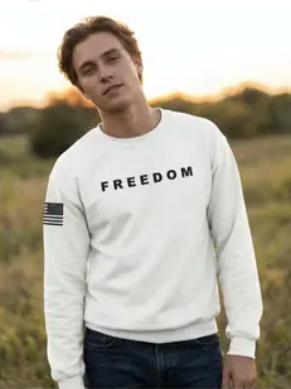 Freedom Printed Crewneck Sweatshirt - White